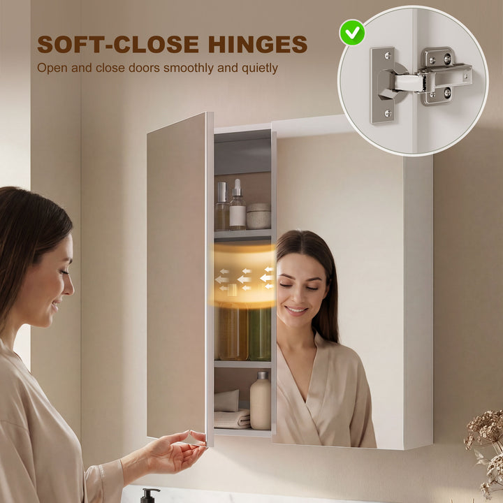 Wall Mounted Bathroom Mirror Storage Cabinet w/ Door Adjustable Shelf,