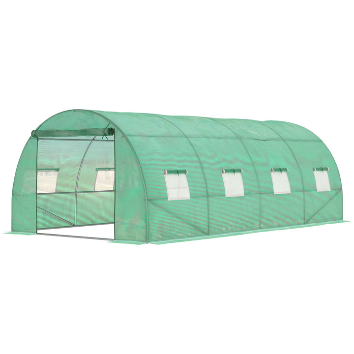 Outsunny 6 x 3 m Large Walk-In Greenhouse Garden Polytunnel Greenhouse with Steel Frame, Zippered Door and Roll Up Windows, Green | Aosom UK