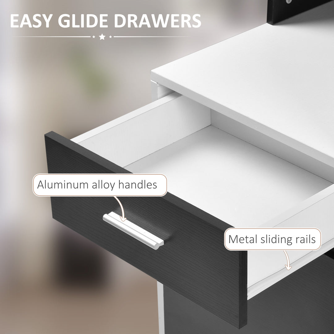 MCL Computer Desk with Drawers and Storage Shelves, Office Desk Writing Table with Printer Stand, Large Workstation for Study Play Work Home Office, 137 x 55 x 92cm, Black and White