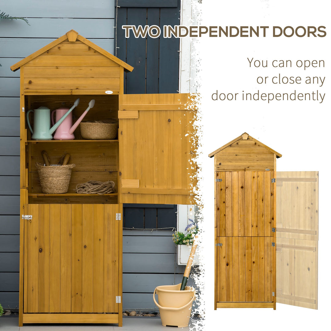 Wooden Garden Storage Shed Utility Gardener Cabinet w/ 3 Shelves and 2 Door, 191.5cm x 79cm x 49cm, Natural wood effect