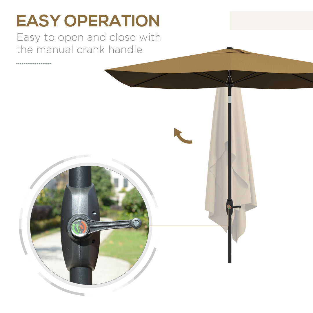 MCL 2 x 3(m) Garden Parasol Umbrella, Rectangular Outdoor Market Umbrella Sun Shade with Crank & Push Button Tilt, 6 Ribs, Aluminium Pole, Brown
