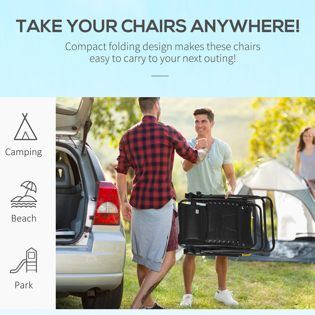 Zero Gravity Lounger Chair Set of 2, Folding Reclining Patio Chair with Padded Seat, Cup Holder, Soft Cushion and Headrest for Poolside, Camping, Black