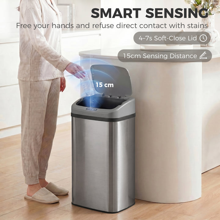 48L Stainless Steel Sensor Bin - Silver-Tone