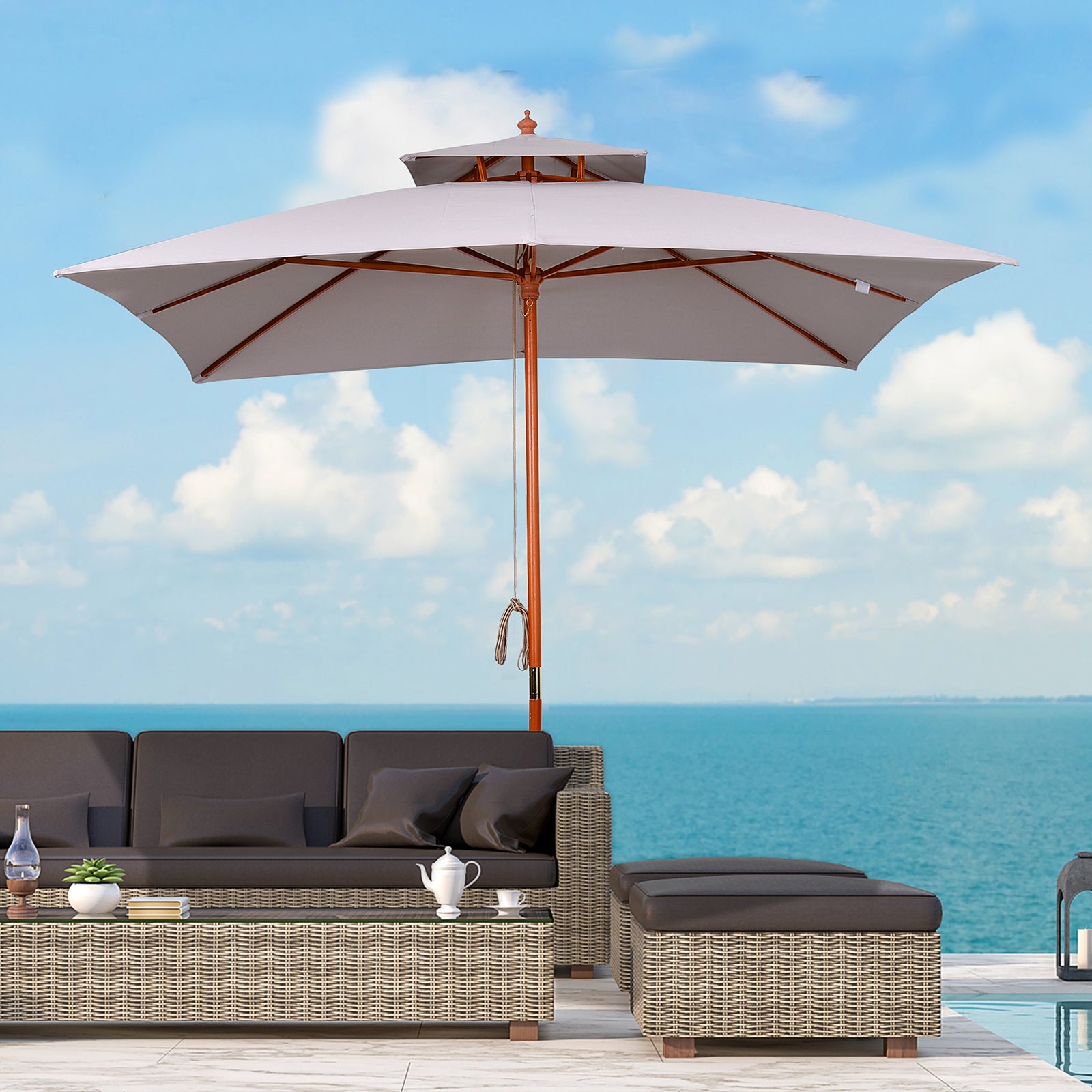 3 m Square Canopy Parasol - Grey