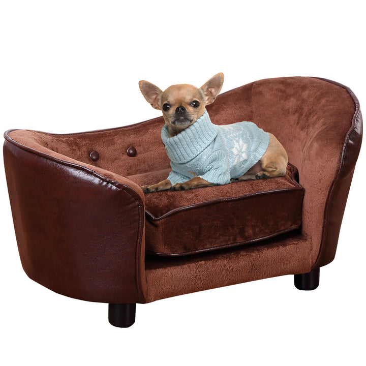 PawHut Pet Sofa Chair with Legs, Extra Small Dog & Cat Couch, Soft Cushioned, Brown, 68.5 x 40.5 x 40.5 cm | Aosom UK