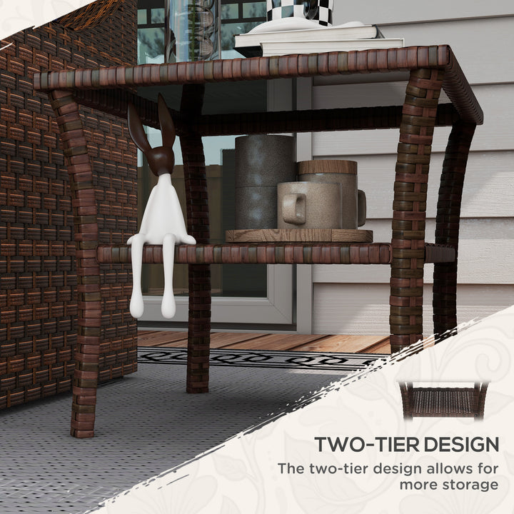 Two-tier PE Rattan Square Coffee Table - Brown