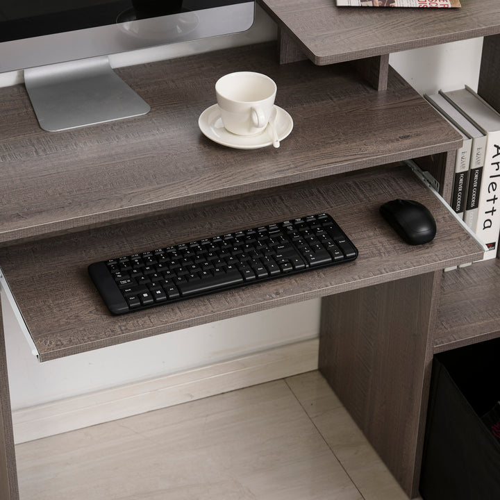 HOMCOM Compact Computer Desk, PC Desk with Sliding Keyboard Tray, Storage Drawer, Shelf, Home Office Workstation, Grey