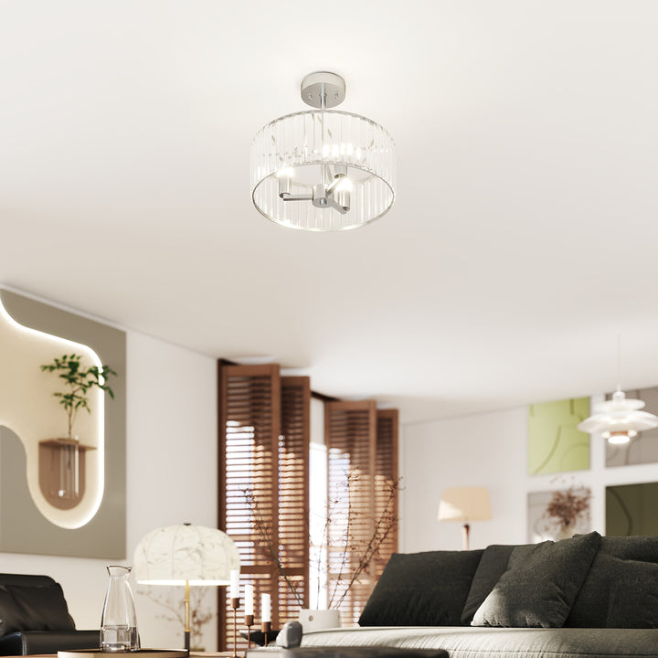 Crystal Ceiling Light Fixture, Semi Flush Mount Modern Crystal Chandelier Ceiling Light for Living Room, Bedroom, Hallway, Dining Room, E14 Base 3-Lights, Silver Tone