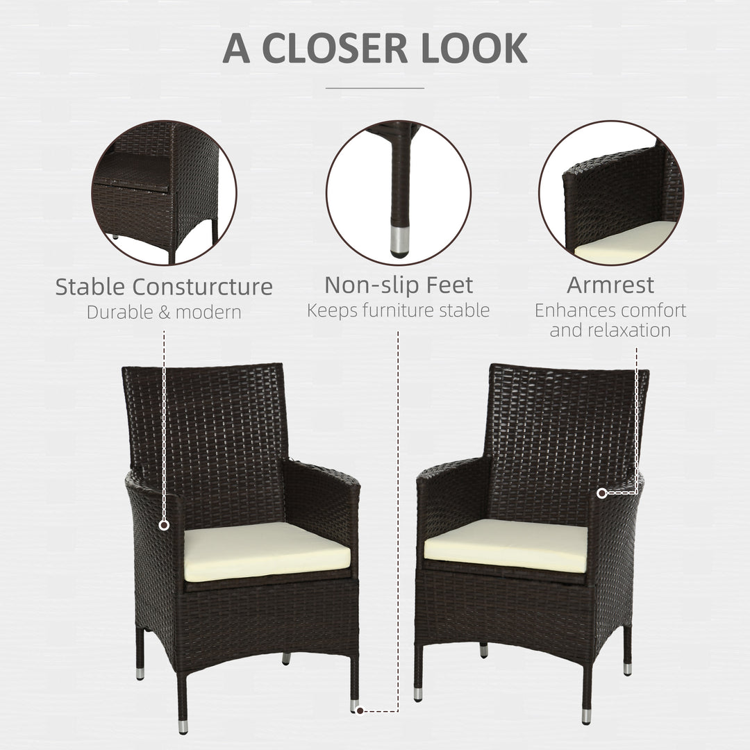 MCL 2 Pieces Outdoor PE Rattan Dining Chairs Set with Cushion, Garden Armchair with Armrests, High Backrest, Metal Frame Patio Wicker Furniture, Coffee