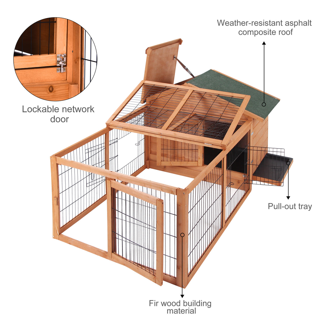 Wooden Guinea Pigs Hutches Detachable Rabbit Cage Pet House with Openable Run & Roof Slide-out Tray