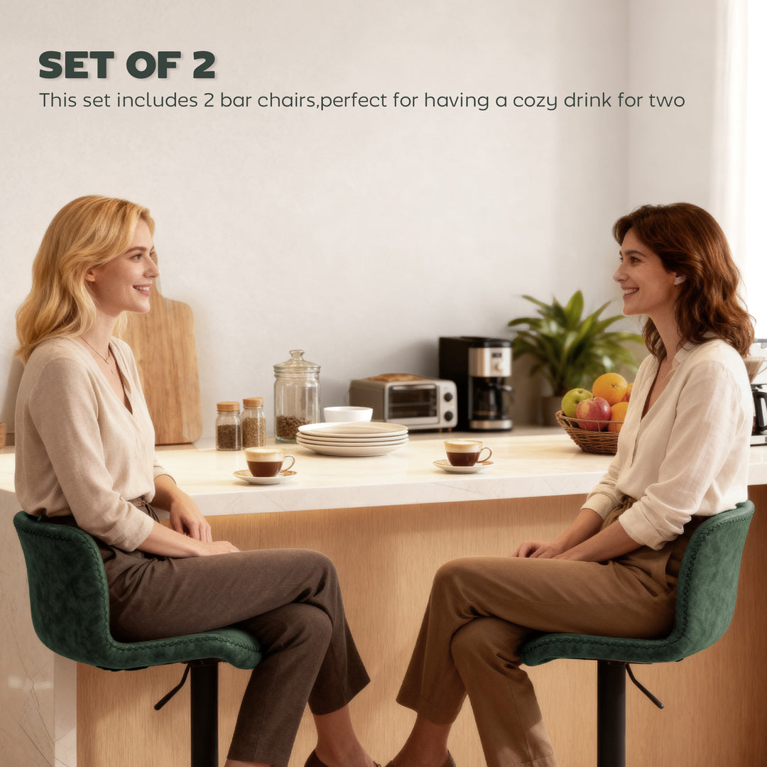 MCL Bar Stools Set of 2, PU Leather Barstools with Backrest and Footrest for Kitchen, Counter, Breakfast Bar, Green