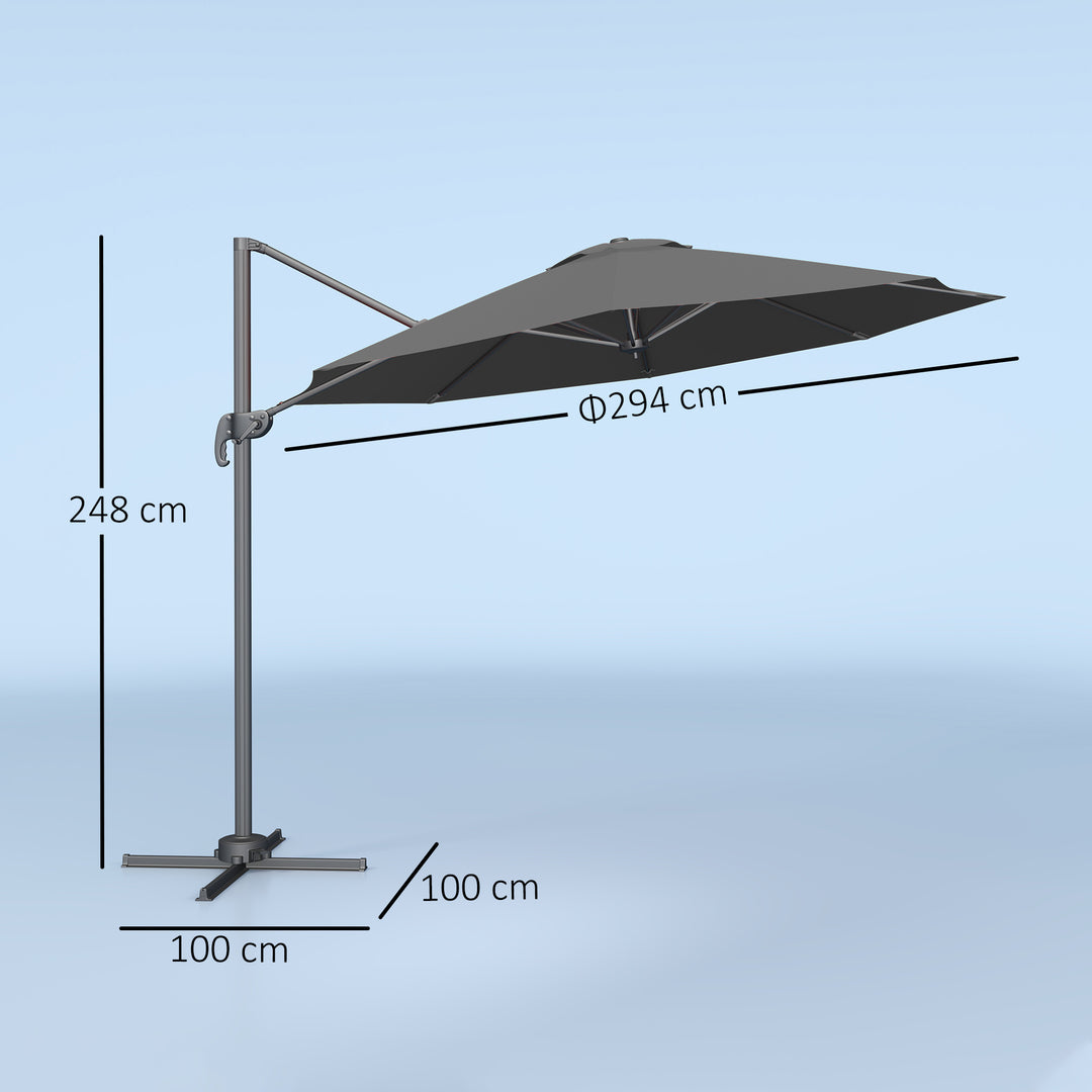 3 x 3m Overhanging Cantilever Parasol - Black
