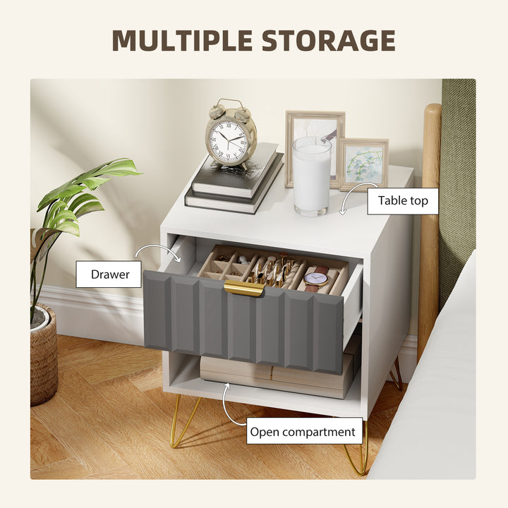 Bedside Table Modern Bedside Cabinet with Drawer and Open Compartment, 45 x 40 x 55