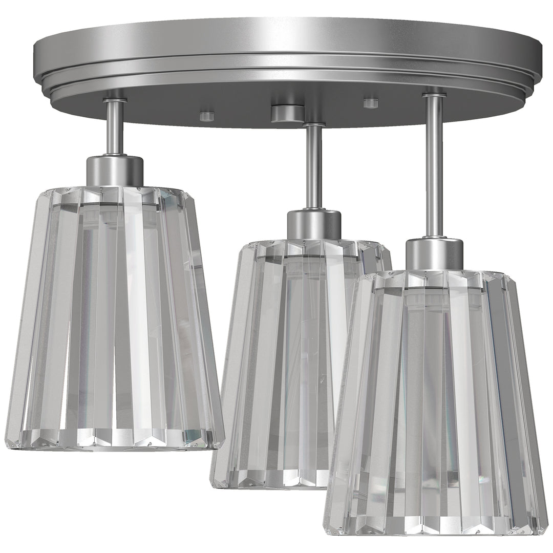 3-Light Crystal Glass Ceiling Light, Triple Head with Dual Mounting - Silver