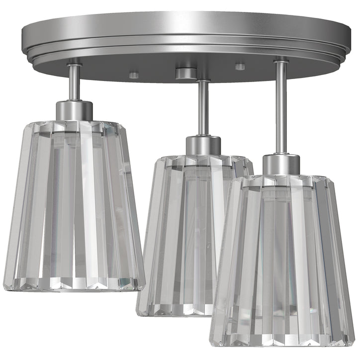 3-Light Crystal Glass Ceiling Light, Triple Head with Dual Mounting - Silver