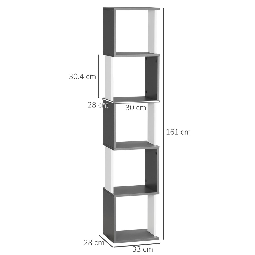 Modern 5-Tier Bookshelf, Freestanding Bookcase Storage Shelving for Living Room Home Office Study, White and Dark Grey