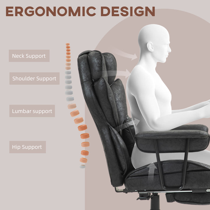Office Chair with 6 Point Massage and Heat, Ergonomic Desk Chair with Foot Rest, Lumbar Support, Reclining Function and Wide Seat, Height-Adjustable High Back Swivel Rolling for Home, Black