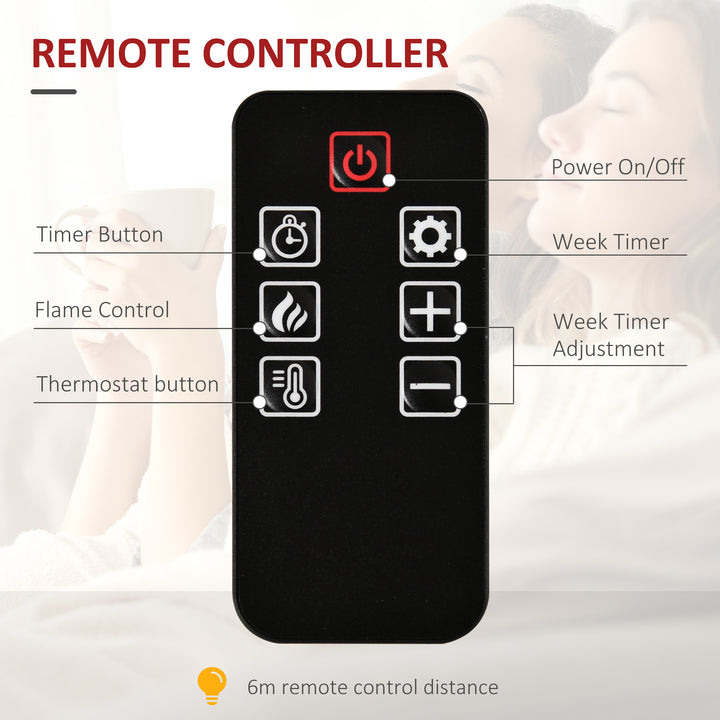 MCL Electric Wall-Mounted Fireplace Heater with Adjustable Flame Effect, Remote Control, Timer, 1800/2000W, Black