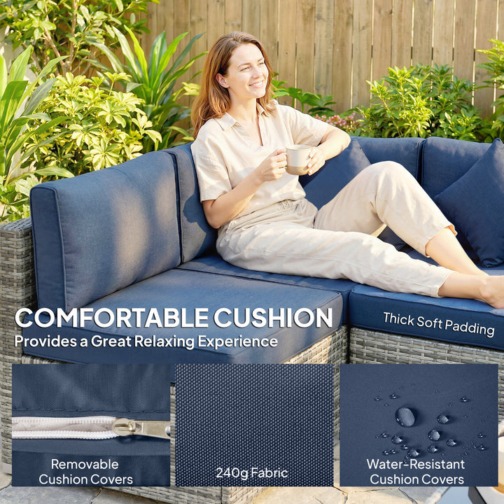 8 Pieces PE Rattan Corner Sofa Set, Outdoor Garden Furniture Set, Pati