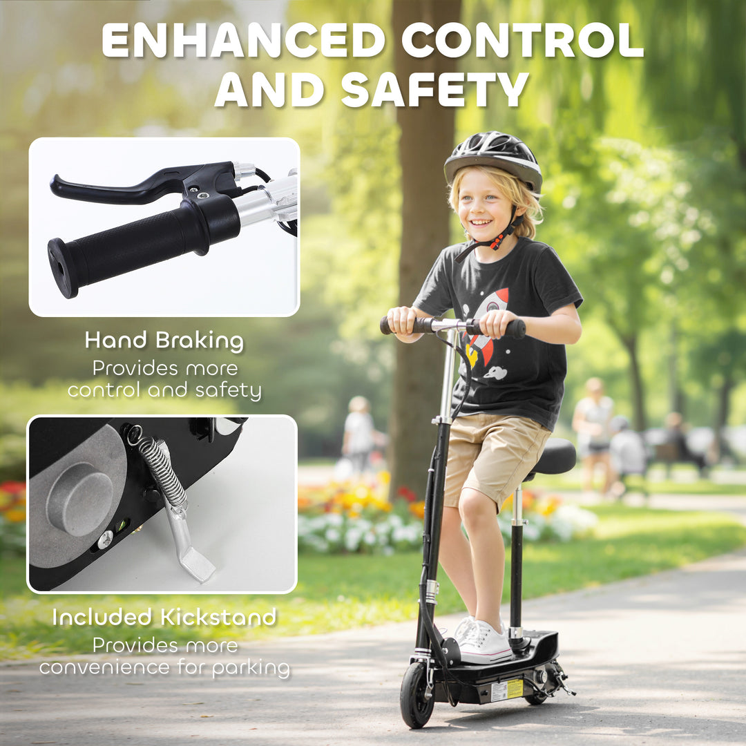 MCL Powered E-Scooter Ride-On, with Brakes, Adjustable Seat, Adjustable Handlebars, Black