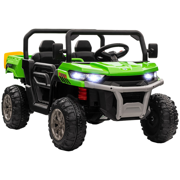 HOMCOM 12V Two-Seater Kids Electric Ride-On Car, with Electric Bucket, Remote Control - Green