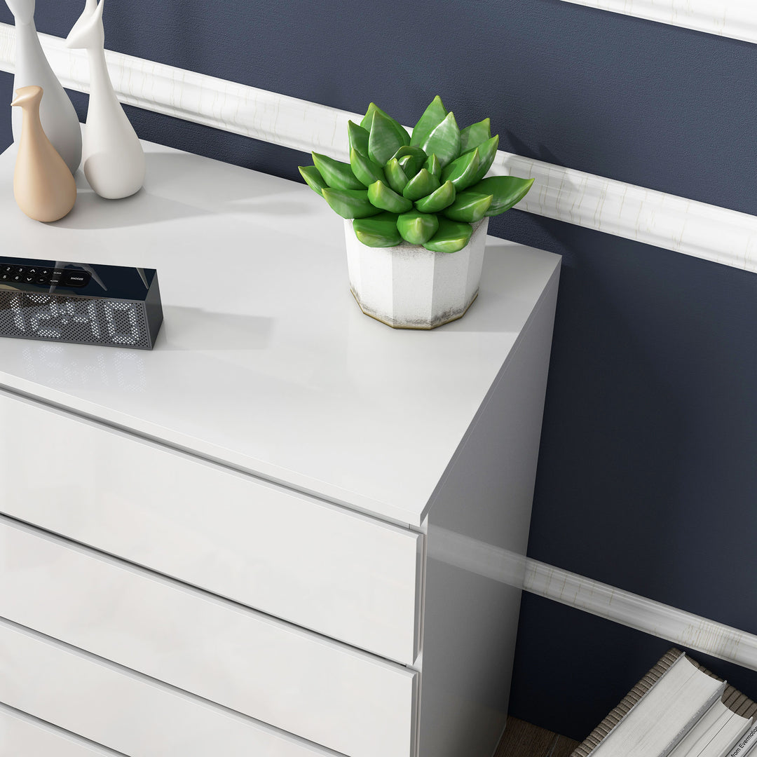 5-Drawer Modern Dresser, High Gloss Storage Drawer Unit for Bedroom, White