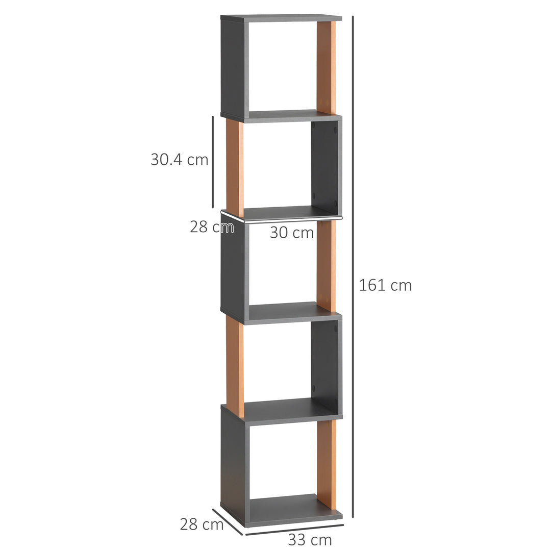Modern 5-Tier Bookshelf, Freestanding Bookcase Storage Shelving for Living Room Home Office Study, Brown and Dark Grey