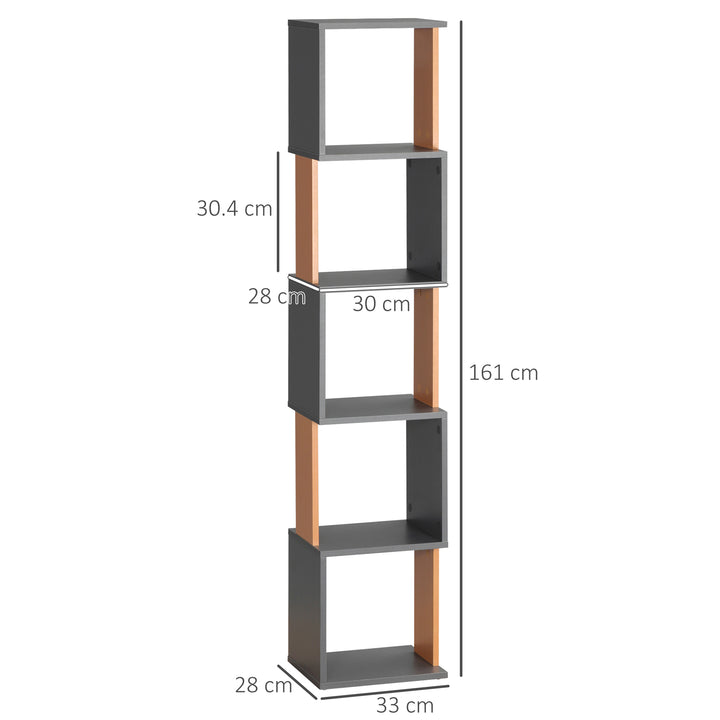 Modern 5-Tier Bookshelf, Freestanding Bookcase Storage Shelving for Living Room Home Office Study, Brown and Dark Grey