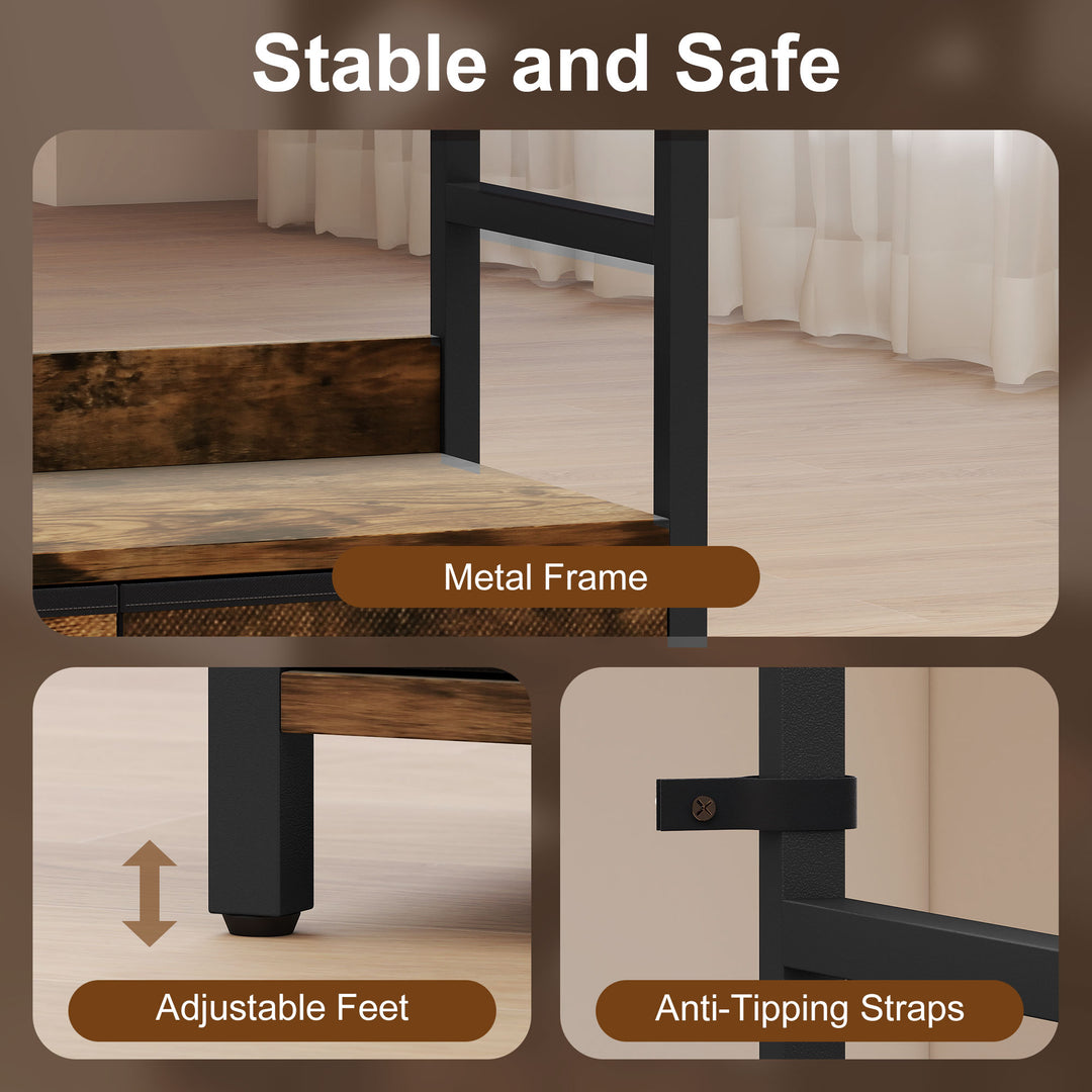 MCL Industrial Style Bookcase, with 4 Shelves and 3 Fabric Drawers - Brown/Black