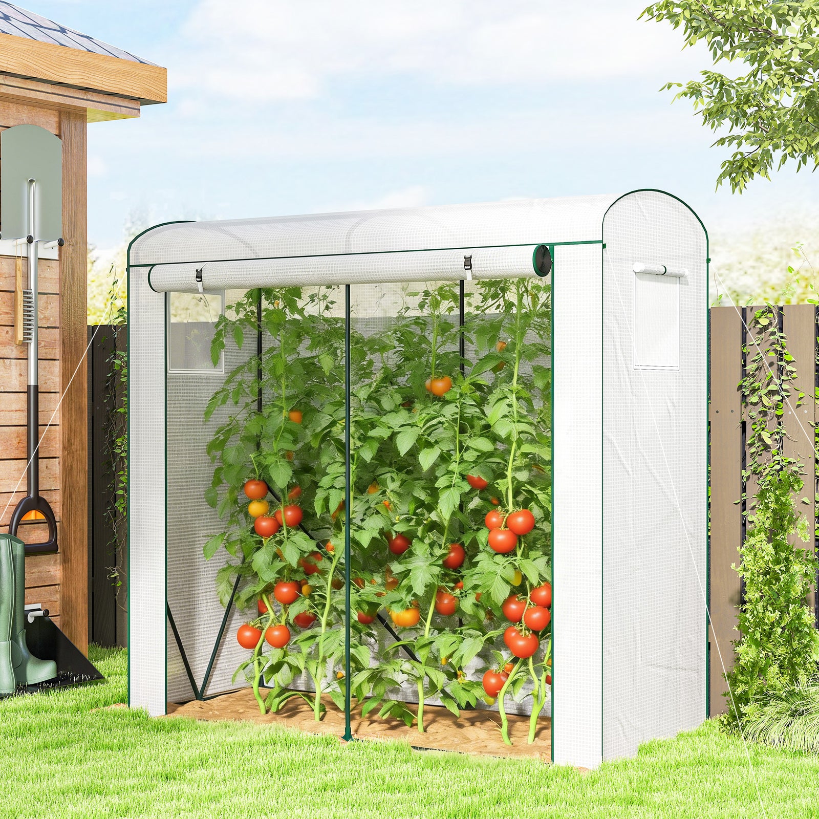 Mini Greenhouse, Garden Tomato Growhouse with Roll-Up Door and 2 Mesh 