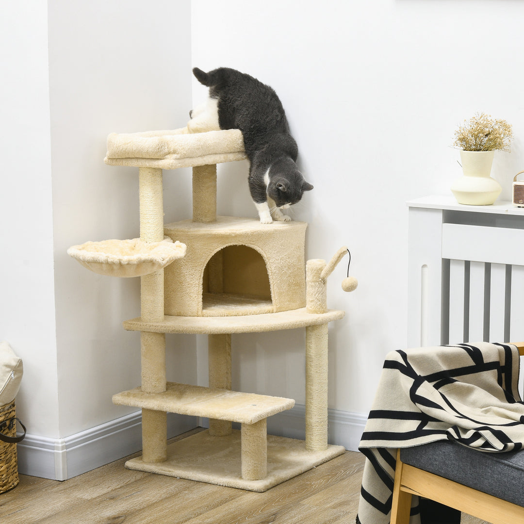 PawHut Tall Cat Tree with Sisal Scratching Posts, 100cm Activity Centre, Plush Platform, Cream White | Aosom UK