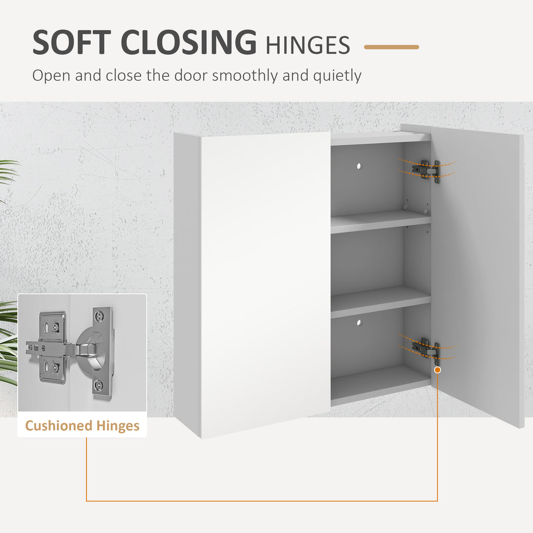 Bathroom Mirror Cabinet, Wall Mounted Bathroom Storage Cupboard with Adjustable Shelf, 60W x 15D x 60Hcm, High Gloss White