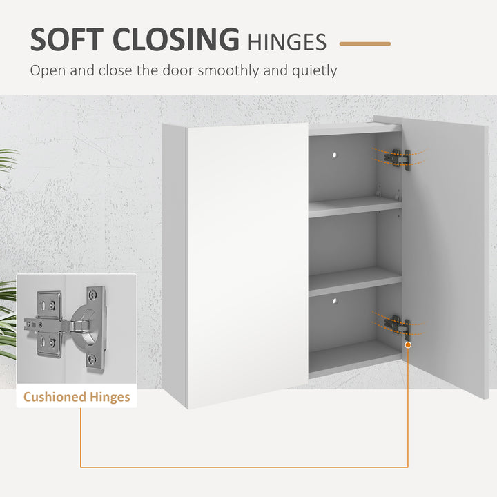 Bathroom Mirror Cabinet, Wall Mounted Bathroom Storage Cupboard with Adjustable Shelf, 60W x 15D x 60Hcm, High Gloss White