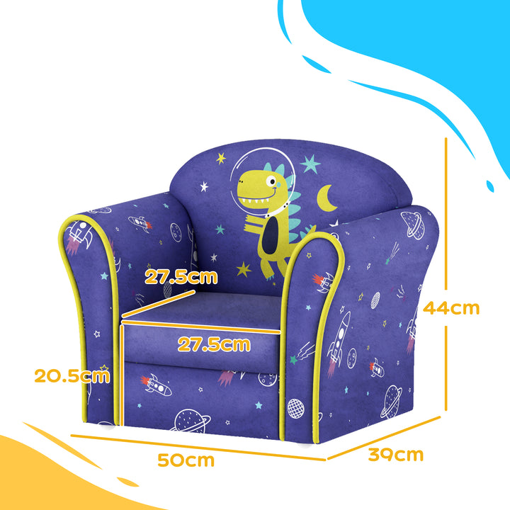 AIYAPLAY Kids Sofa Kids Couch Armchair with Stylish Planet and Dinosaurs Design, Wooden Frame, for Bedroom, Playroom, Kids Room, Pink | Aosom UK