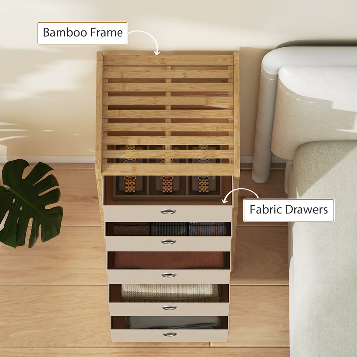 Chest of Drawers, 5 Fabric Drawers Narrow Dresser with Bamboo Frame, C