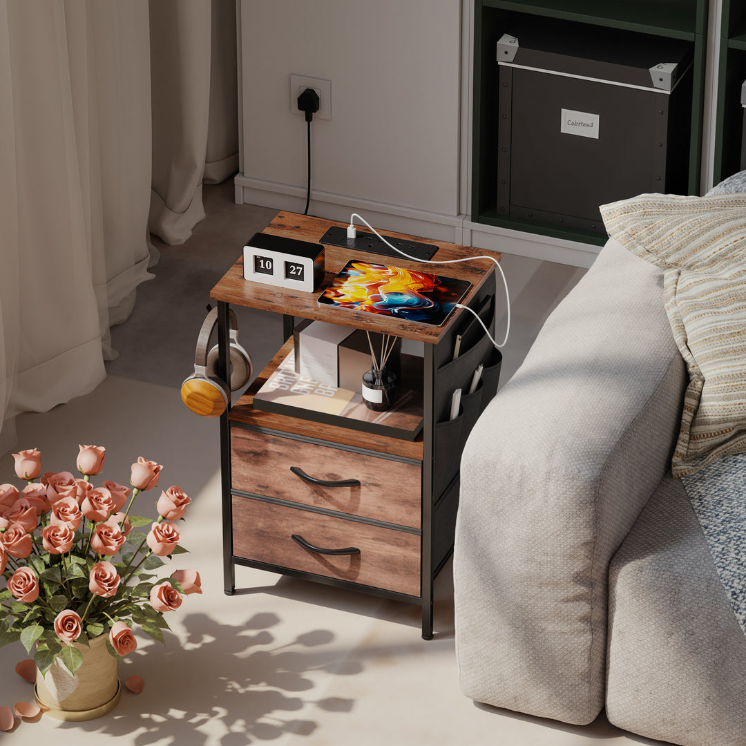 Bedside Table with Charging Station