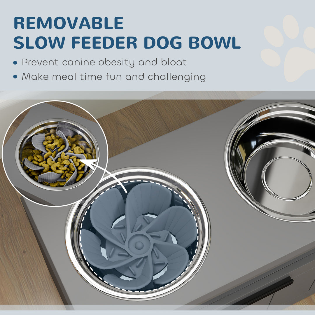 Raised Dog Bowl with Slow Feeder, Two Stainless Steel Dog Bowls, Drawe