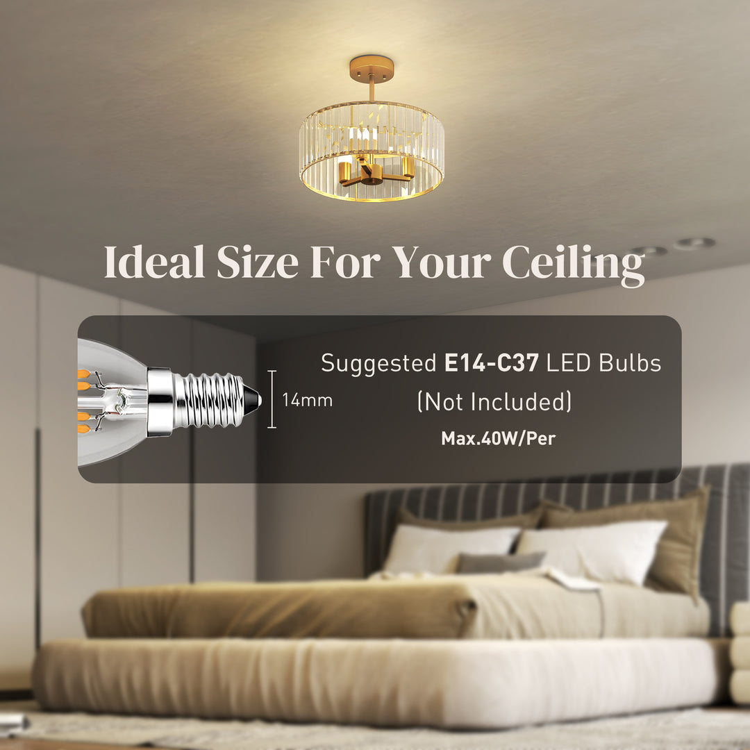 Crystal Ceiling Light Fixture, 39 cm Semi Flush Mount Modern Crystal C