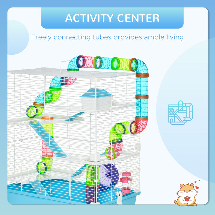 Hamster Cage w/ Water Bottle, Exercise Wheel, Tubes, Ramps - Light Blue