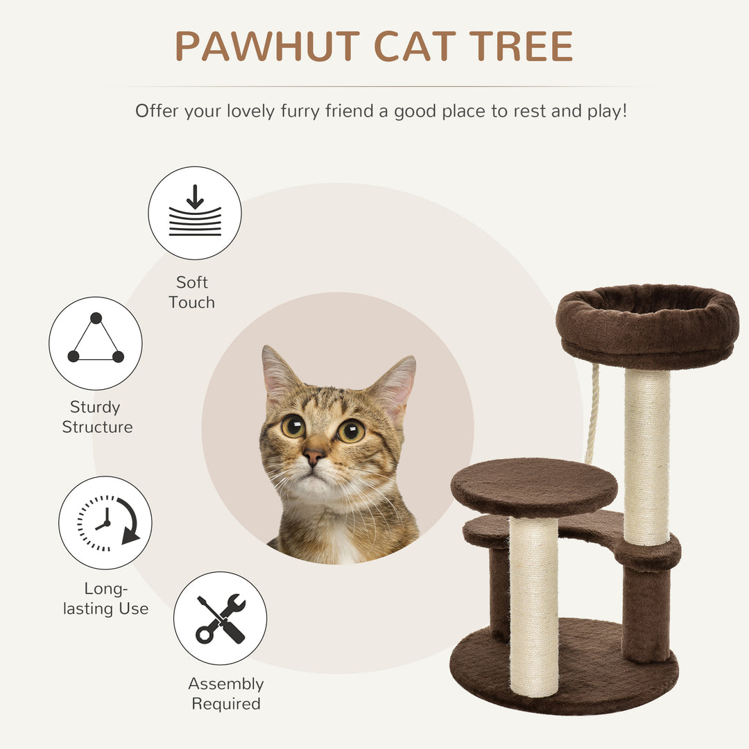 Pawhut 65 cm Cat Tree Cat Scratching Post Kitty Scratcher Kitten Activity Center Scratching Post Playhouse 2 Perch w/ Hanging Sisal Rope | Aosom UK