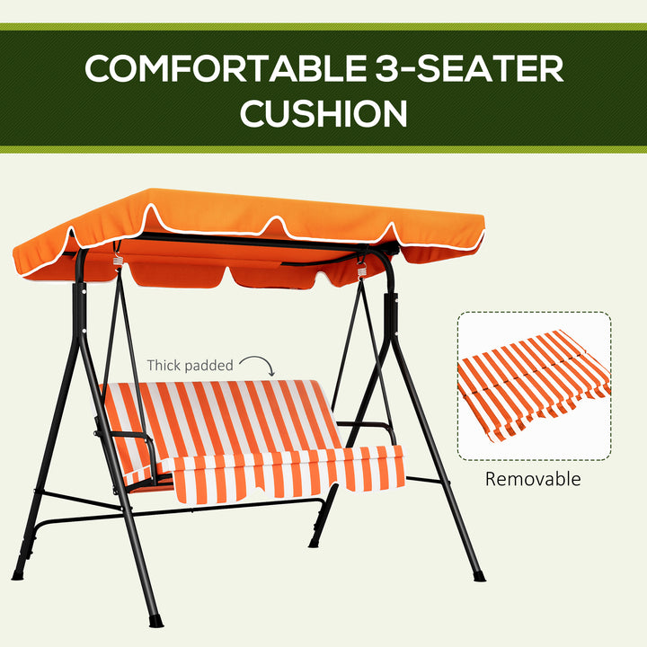 3 Seater Canopy Swing Chair Garden Rocking Bench Heavy Duty Patio Metal Seat w/ Top Roof - Orange