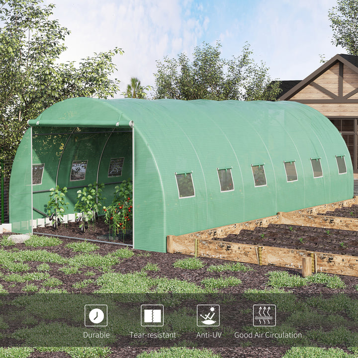 6 x 3 x 2 m Polytunnel Greenhouse with Roll-up Door and 12 Mesh Windows, Walk-in Garden Tunnel Warm House Tent with UV-resistant PE Cover and Galvanised Steel Frame, Green
