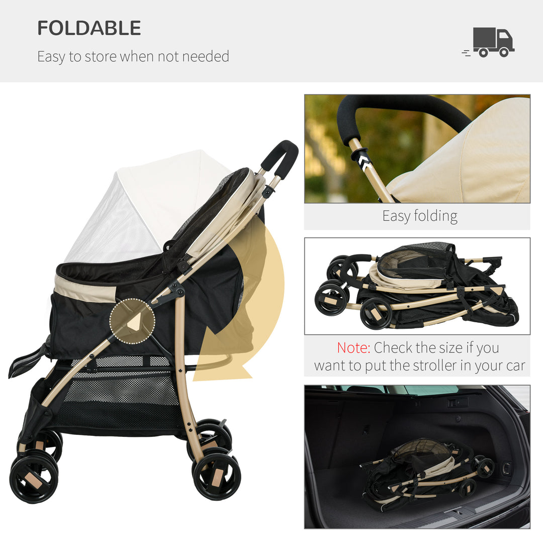 PawHut Oxford Pet Stroller for Small Dogs with Rain Cover, Lightweight & Portable, Dark Khaki | Aosom UK