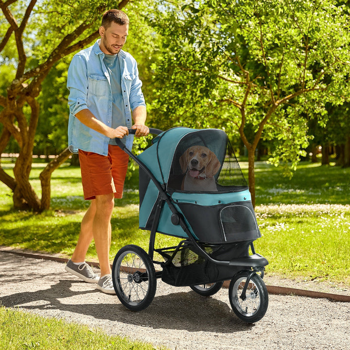 Foldable Pet Stroller Jogger, with Three Wheels, Canopy, for Medium and Small Dogs