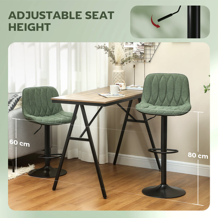 Set of Two Linen-Look Bar Stools - Green