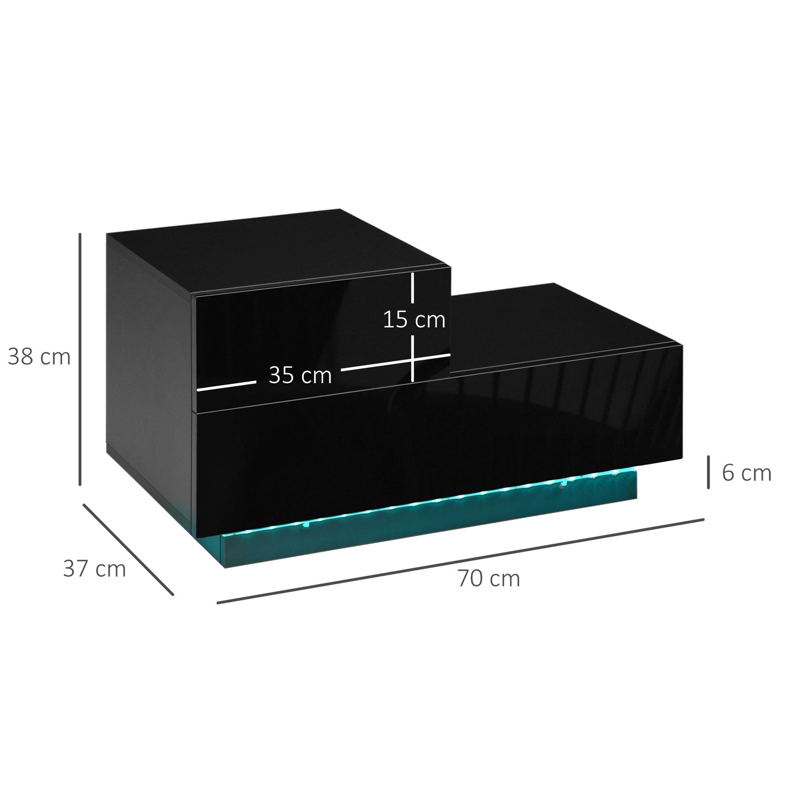 High Gloss Front Bedside Table with Drawers Nightstand with RGB LED Li