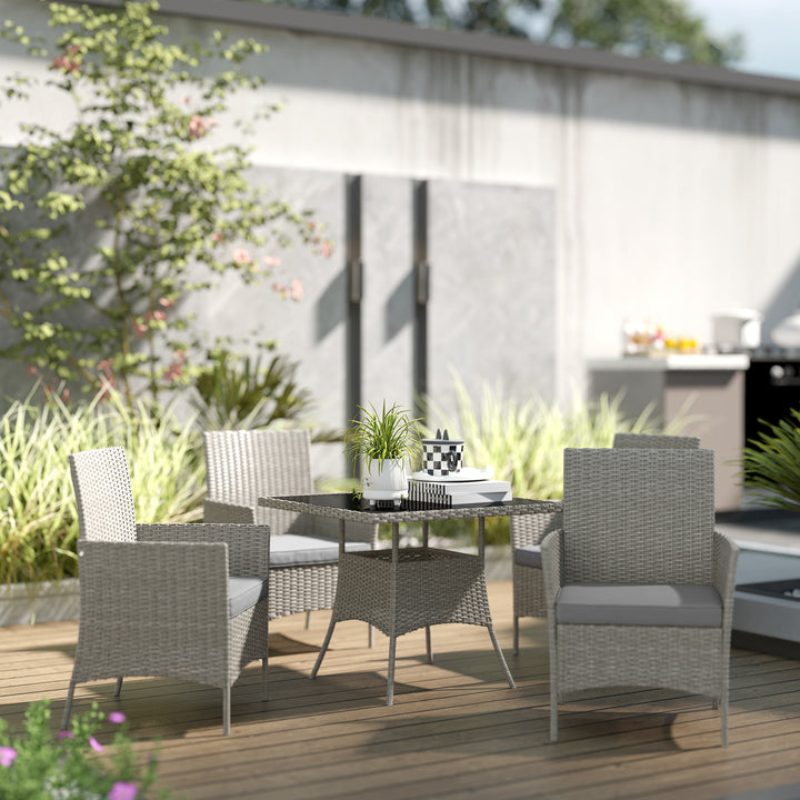 Five-Pieces Rattan Dining Set - Light Grey