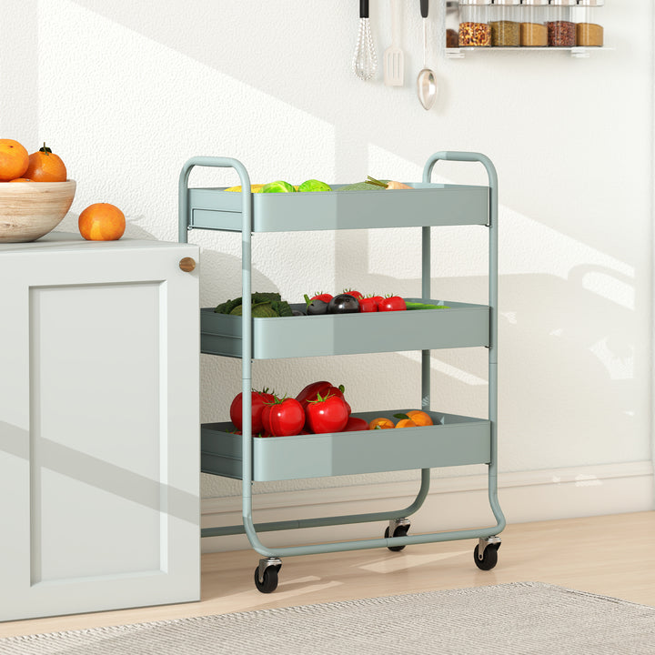 3-Tier Storage Trolley on Wheels, Rolling Utility Cart with Mesh Backets for Kitchen, Bathroom, Bedroom