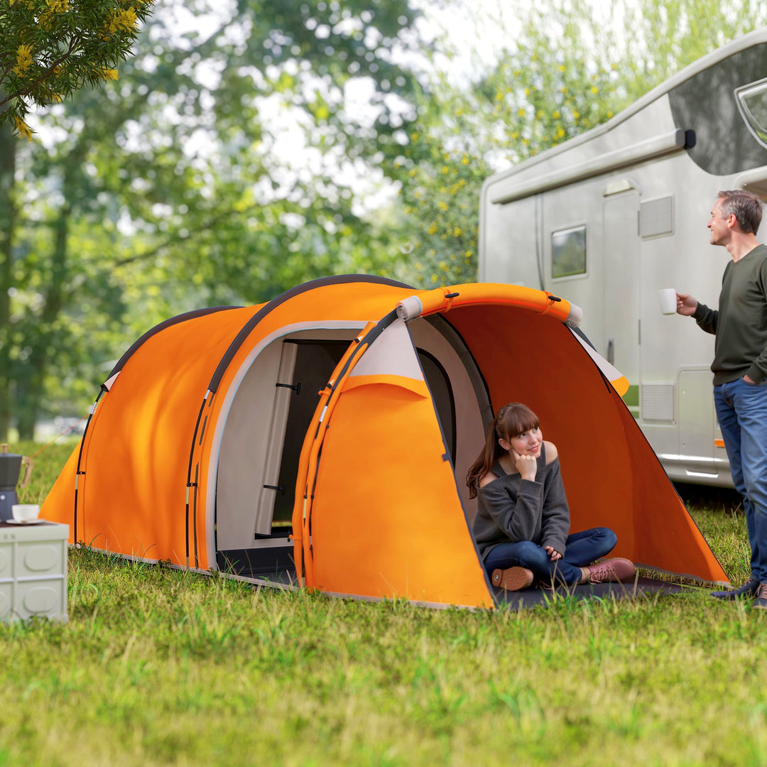 2-3 Man Tunnel Tents w/ Vestibule Camping Tent Porch Air Vents Weather-Resistant Shelter, Orange