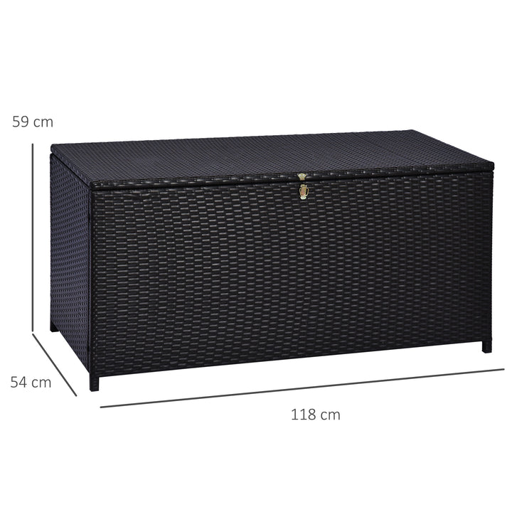 MCL 284 L Rattan Garden Storage Box, Outdoor Garden Storage Box with Gas Lift and Lockable Lid, Outdoor Wicker Rattan Chest Container for Garden Tools, 118 x 54 x 59 cm, Dark Brown